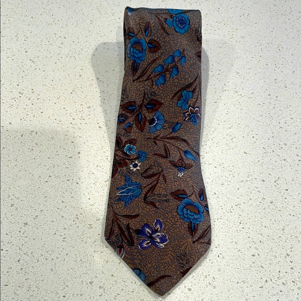 FENDI - Vintage Brown and Blue Floral Silk Tie